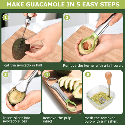 OERPHO Avocado Slicer Tool 3 in 1, Stainless Steel Avocado Cutter Tool Set, Avocado Masher & Avocado Peeler Tools, Multi-Function Avocado Smasher Tools for Slicing, Scooping and Pit Removal