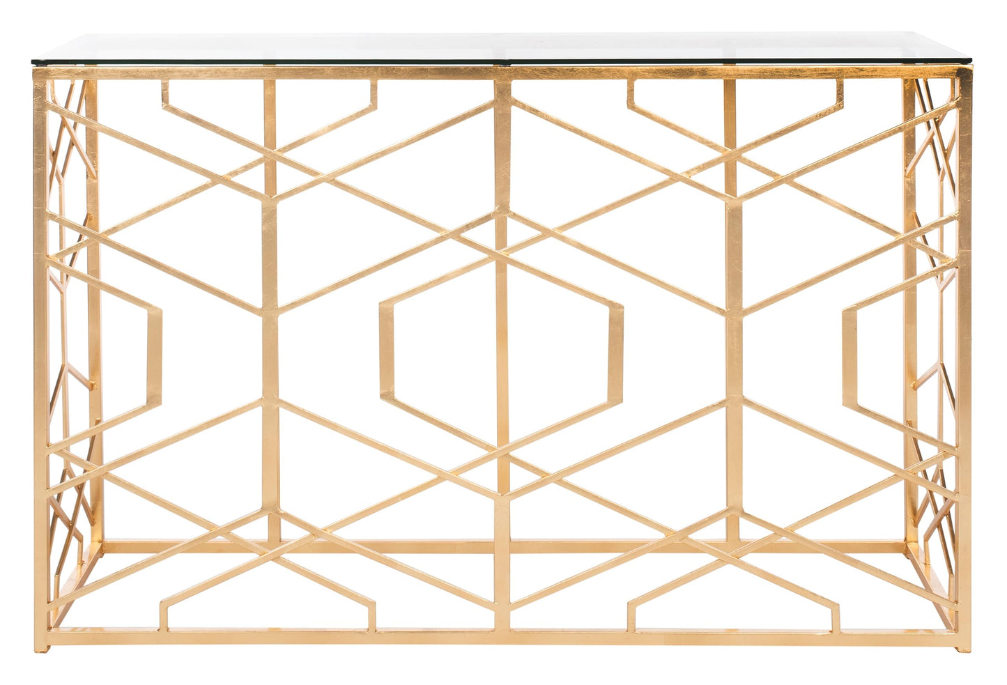 SAFAVIEH Couture Collection Sean Art Deco Geometric Gold Leaf Console Table (Fully Assembled)