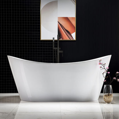 WOODBRIDGE 67" Acrylic Freestanding Bathtub Contemporary Soaking White Tub with Oil Rubbed Bronze Overflow and Drain，BTA1515-ORB-Drain&O
