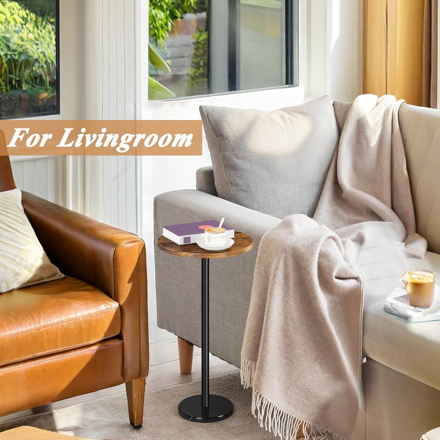 smusei Drink Table Small Side Table with Marble Base Pedestal Side Table Drink Tables for Small Spaces Round End Table