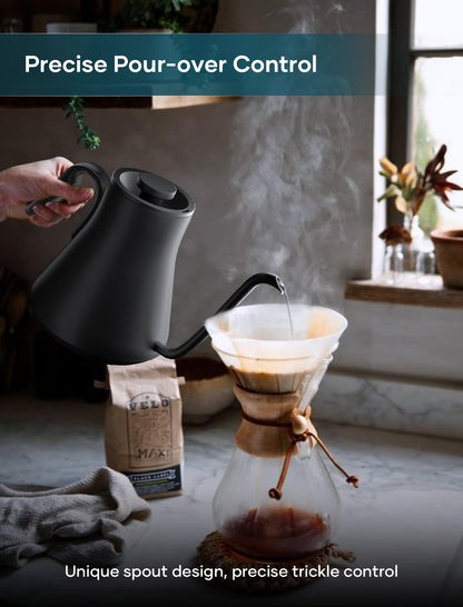 INTASTING Electric Kettle, Gooseneck Electric Kettle, ±1℉ Precise Temperature Control, Stainless Steel Interior, Quick Heating for Pour Over Coffee, Tea & Boiling Water, 0.9L (Black)