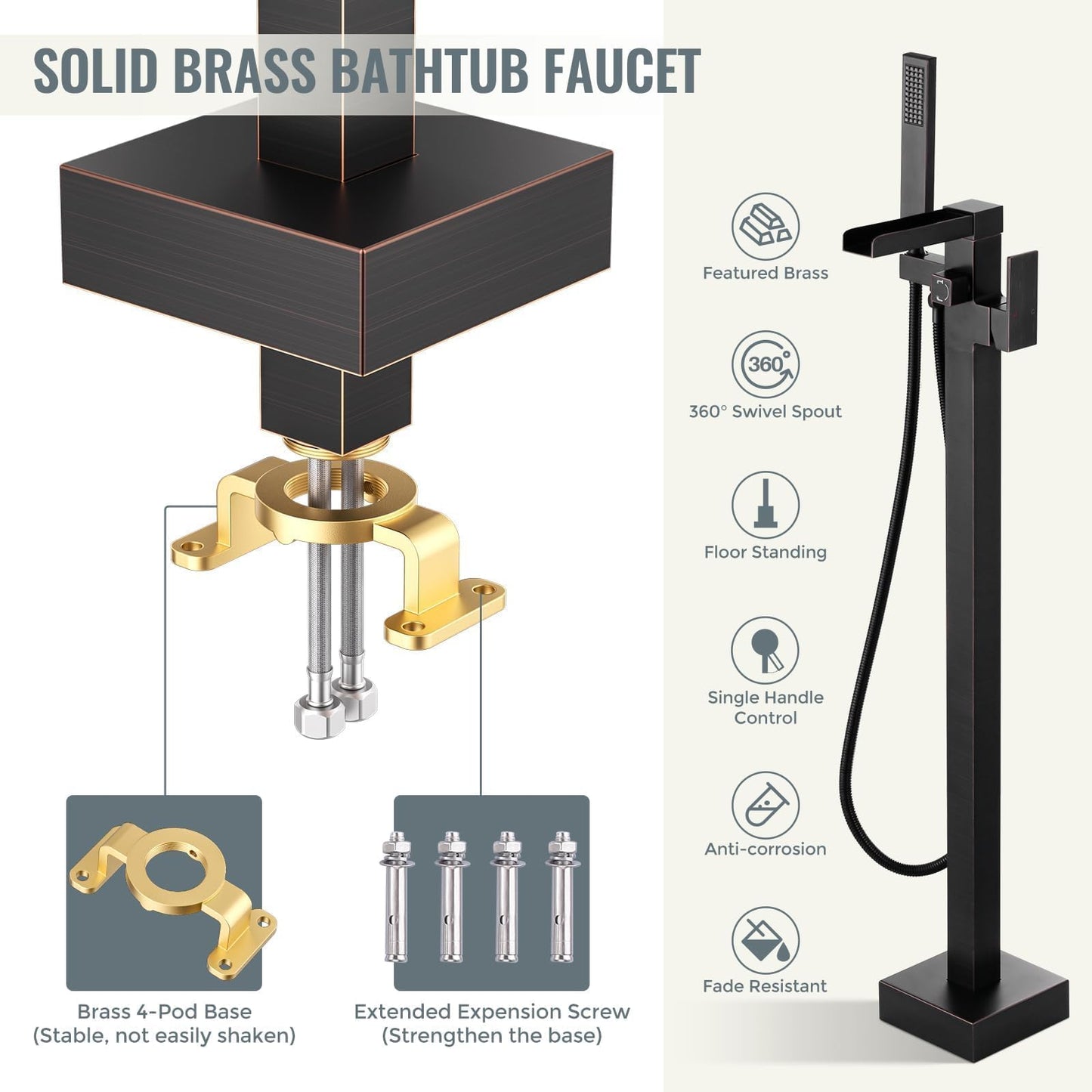Freestanding Tub Faucet Oil Rubbed Bronze: ALEASHA High Flow Max 6.74 GPM Free Standing Tub Filler-Brass Modern Floor Mount Bathtub Faucet with Handheld Shower, for the Ultimate Elegant SPA Experience