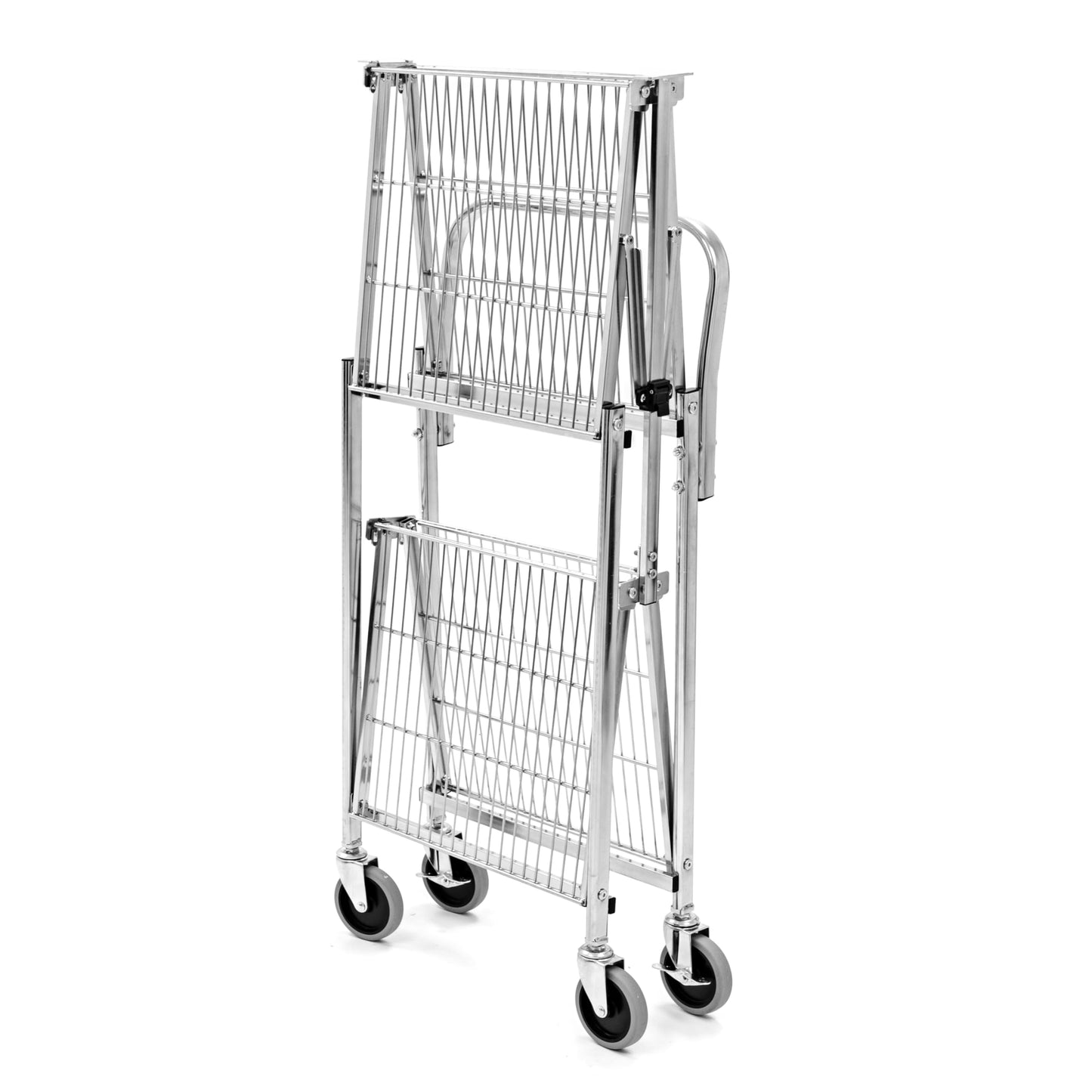 Stand Steady Original Tubstr Collapsible 2 Shelf Wire Cart, Easy to Push Heavy Duty Rolling Utility Cart, Folds Up for Storage, Commercial Grade (Chrome, 33.56” D x 18” W x 37.16” H)