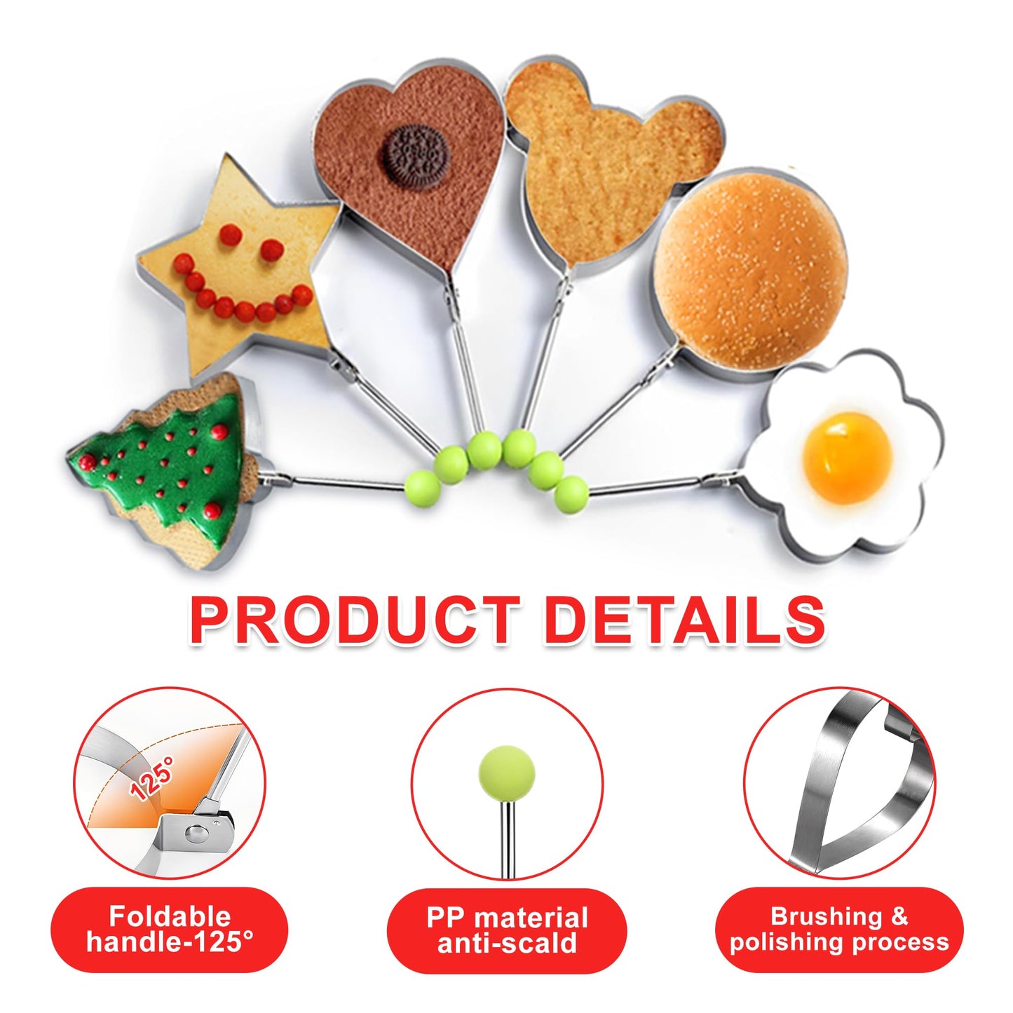 Egg Molds Egg Shaper Egg Ring Pancake Maker with Handle-6PCS