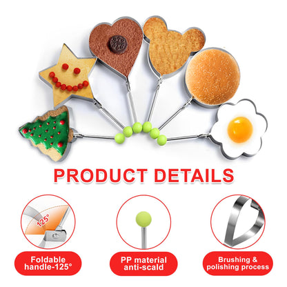 Egg Molds Egg Shaper Egg Ring Pancake Maker with Handle-6PCS