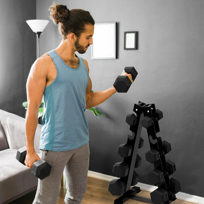 RITFIT Rubber Hex Dumbbells Set with Rack, 180-780LB Heavy-Duty Cast Iron Core, Knurled Chrome Handle, Space-Saving Storage Rack for Home Gym Strength Training