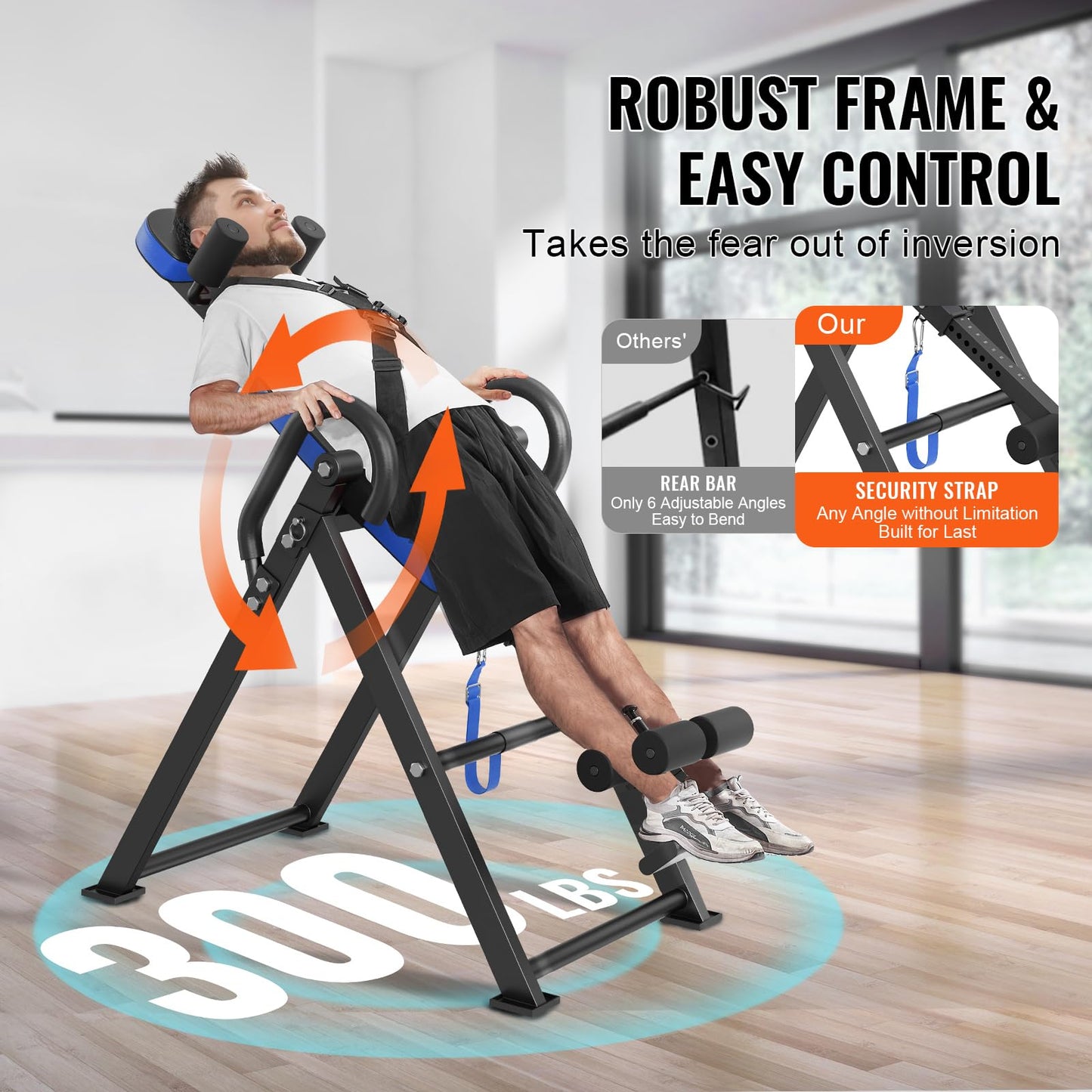 Happybuy Inversion Table, 300 lbs Capacity Heavy Duty Decompression Back Stretcher, Strength Training Equipment with Headrest, Ankle Lock & Adjustable Protective Belt, Blue/Black