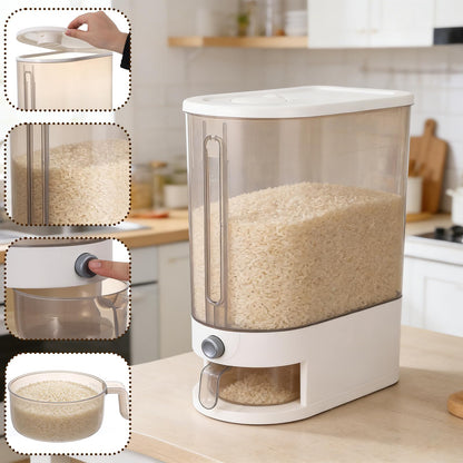 FMOACEN 22 Lbs Rice Dispenser with Measuring Cup Large Airtight Cereal Dispenser Multifunctional Dry Food Storage Container for Rice Grains Soybean Corn Kitchen Pantry Organization
