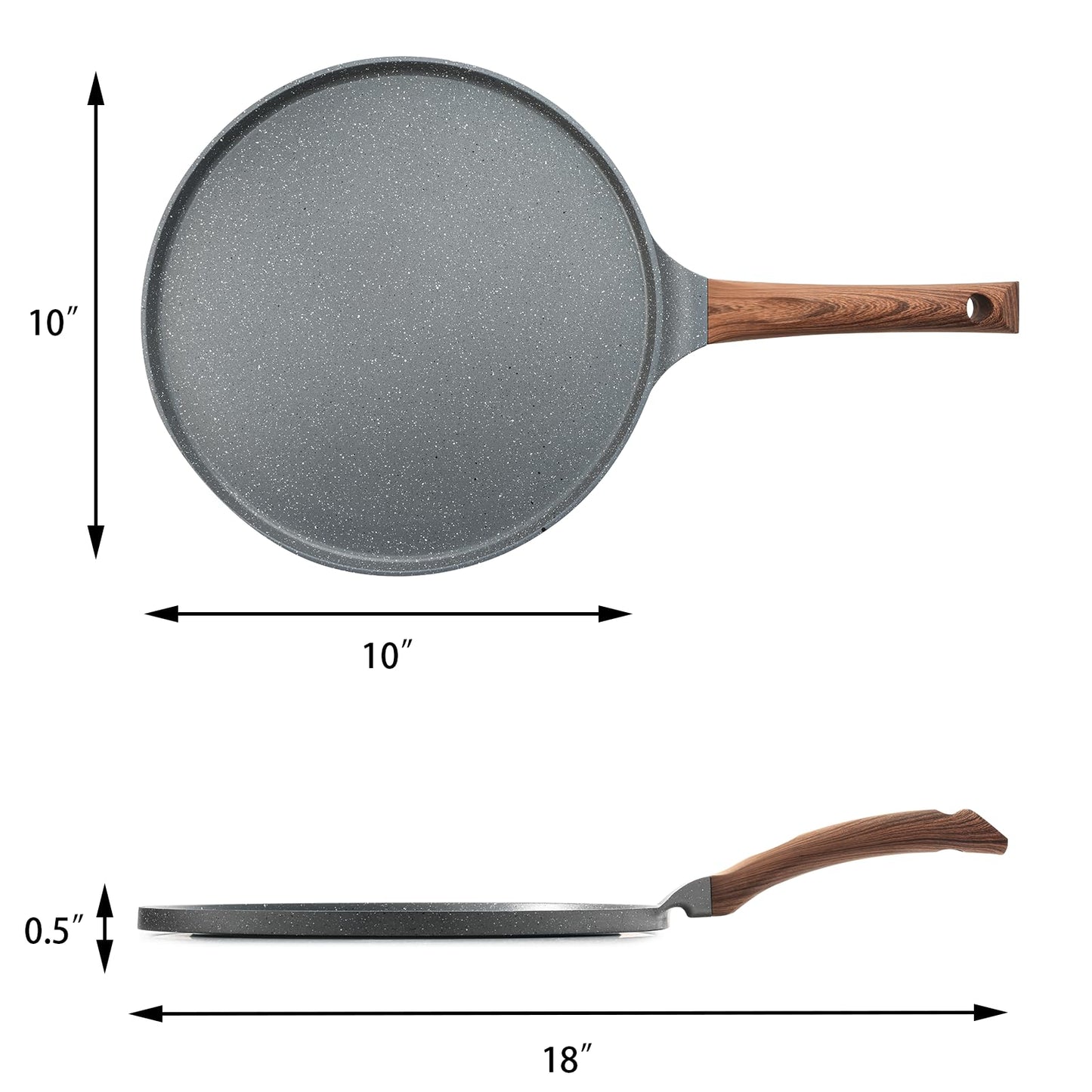 SENSARTE Nonstick Crepe Pan, Swiss Granite Coating Dosa Pan Pancake Flat Skillet Tawa Griddle 10-Inch with Stay-Cool Handle, Induction Compatible