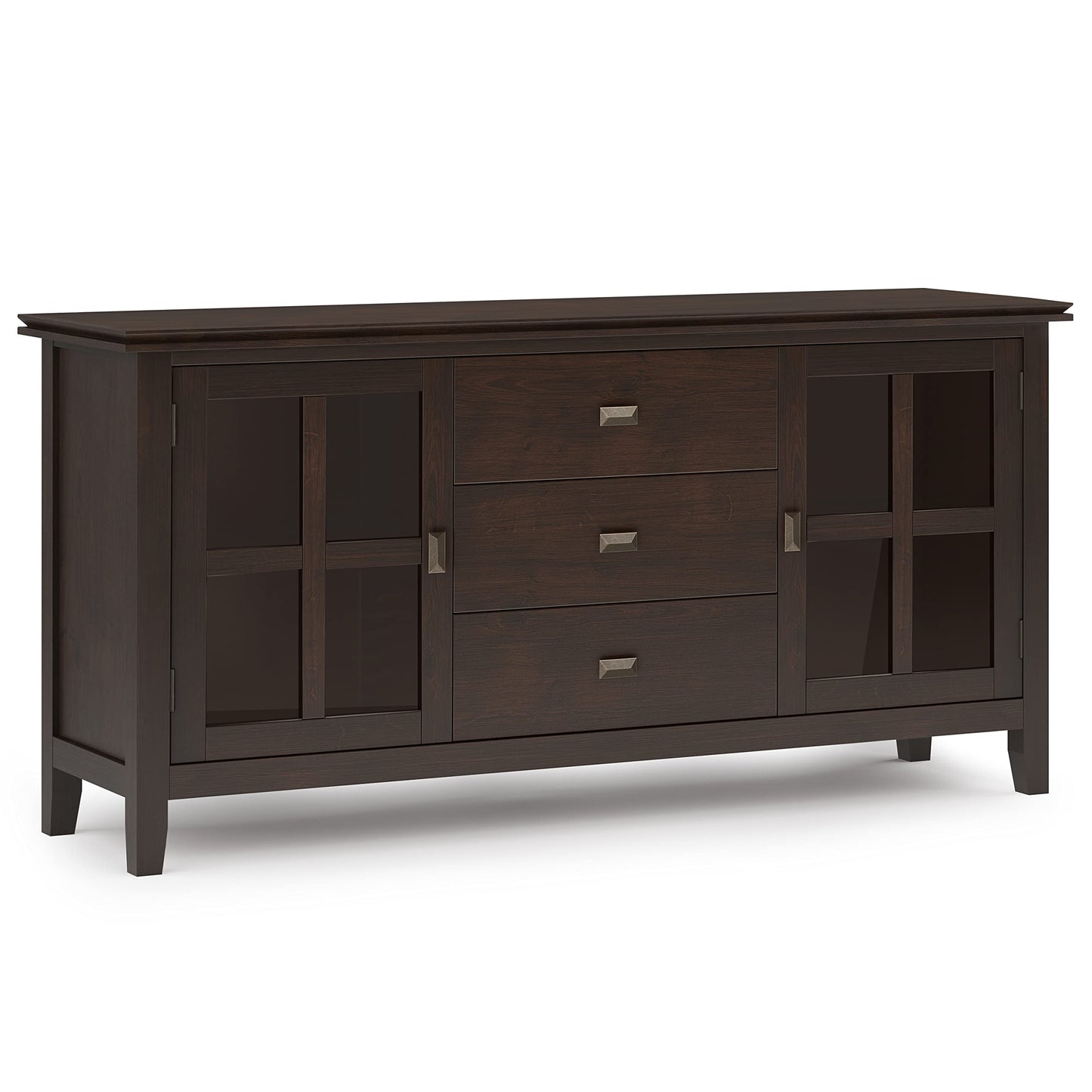 SIMPLIHOME Artisan Buffet - 60 inch Wide Solid Wood 3-Door Sideboard Buffet in Dark Chestnut Brown, Contemporary Storage Cabinet for Dining Room or Kitchen with Adjustable Shelves and Bronze Hardware