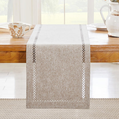13 36 Inch 36 Inches 13x36 Inches, Burlap Style Farmhouse Table Runner, x Coffee, Rustic Geometric Hollow Table Runners