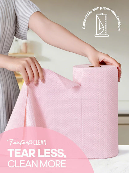 Fantasticlean Large Microfiber Cleaning Cloth Roll - 18'' by 12'', 36 Sheets, Thick, Super Absorbent and Reusable Rags, Daily Cleaning Supplies for Vehicle..(Pink)