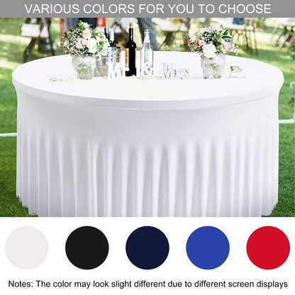 JALANCY 4 Pack 6FT Spandex Table Skirts Round Spandex Fitted Table Cover 72 Inch Washable Table Cloth for Wedding Trade Baby Shower Banquet Dining Table (White, 6FT)