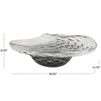 Deco 79 Glass Handmade Decorative Decorative Bowl Abstract Wavy Ombre Decorative Container with Bubble Texturing, Decorative Keepsake Box 19" x 15" x 6", Black