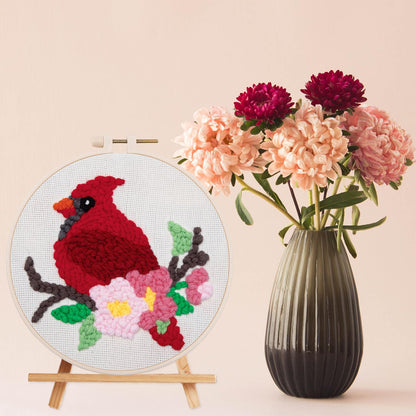 Louise Maelys Beginners Punch Needle Kits,for Starter Adults,Rug Cross Stitch Kit Tool Including Handle Embroidery Pen,Cloth,Hoop,Threads and Instruction-Cardinal Bird Pattern