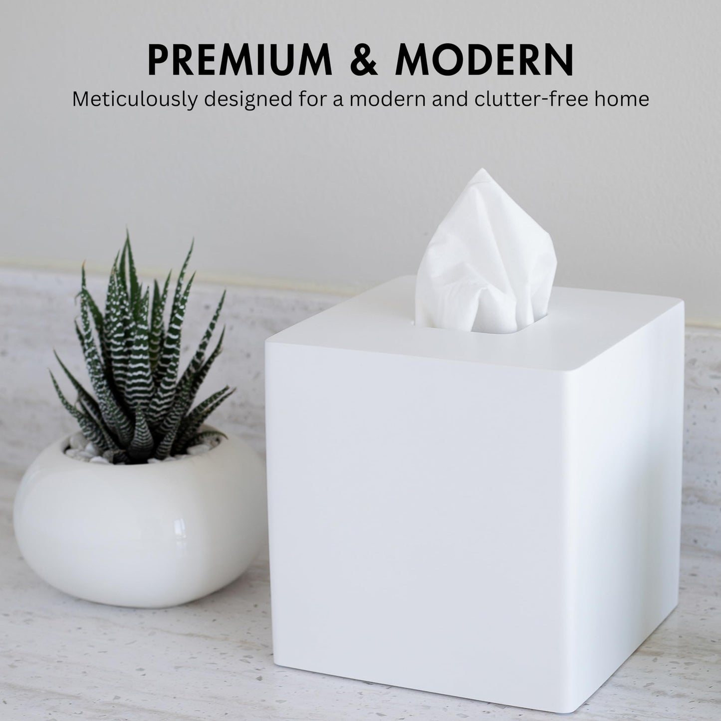 Yew Design Matte White Square Tissue Box Cover, Decorative Tissue Box Dispenser for Bathroom, Parlors, Office, Bedroom Dresser, Vanity Countertop, Nightstand, Car, and Desk