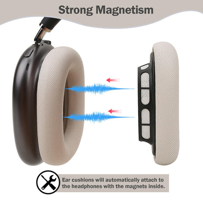 Laselan Upgraded Silicone Ear Cushions for AirPods Max Headphones 2024, Protein Leather Covered Ear Pads with Silicone & Memory Foam and Magnet (Starlight)