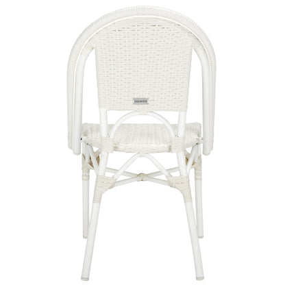 SAFAVIEH Outdoor - Torino Bistro Chair Set of 2 - White - Faux Wicker & Aluminum Frame - Bistro Side Chair Design - Ideal for Patio, Deck, Sunroom, Dining Area, 18" Seat Height (PAT7550C-SET2)