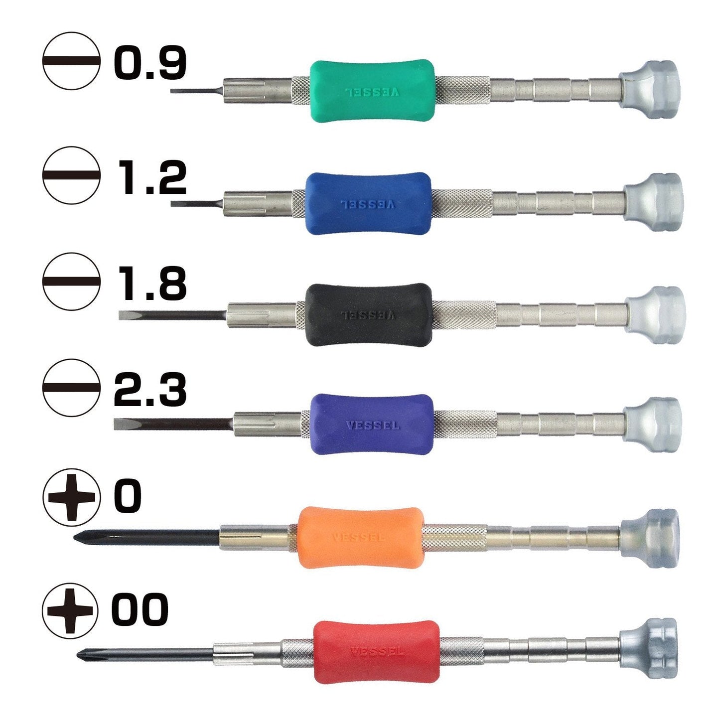 VESSEL Precision screwdriver set TD-56 / -0.9, -1.2, -1.8, -2.3, +00, +0