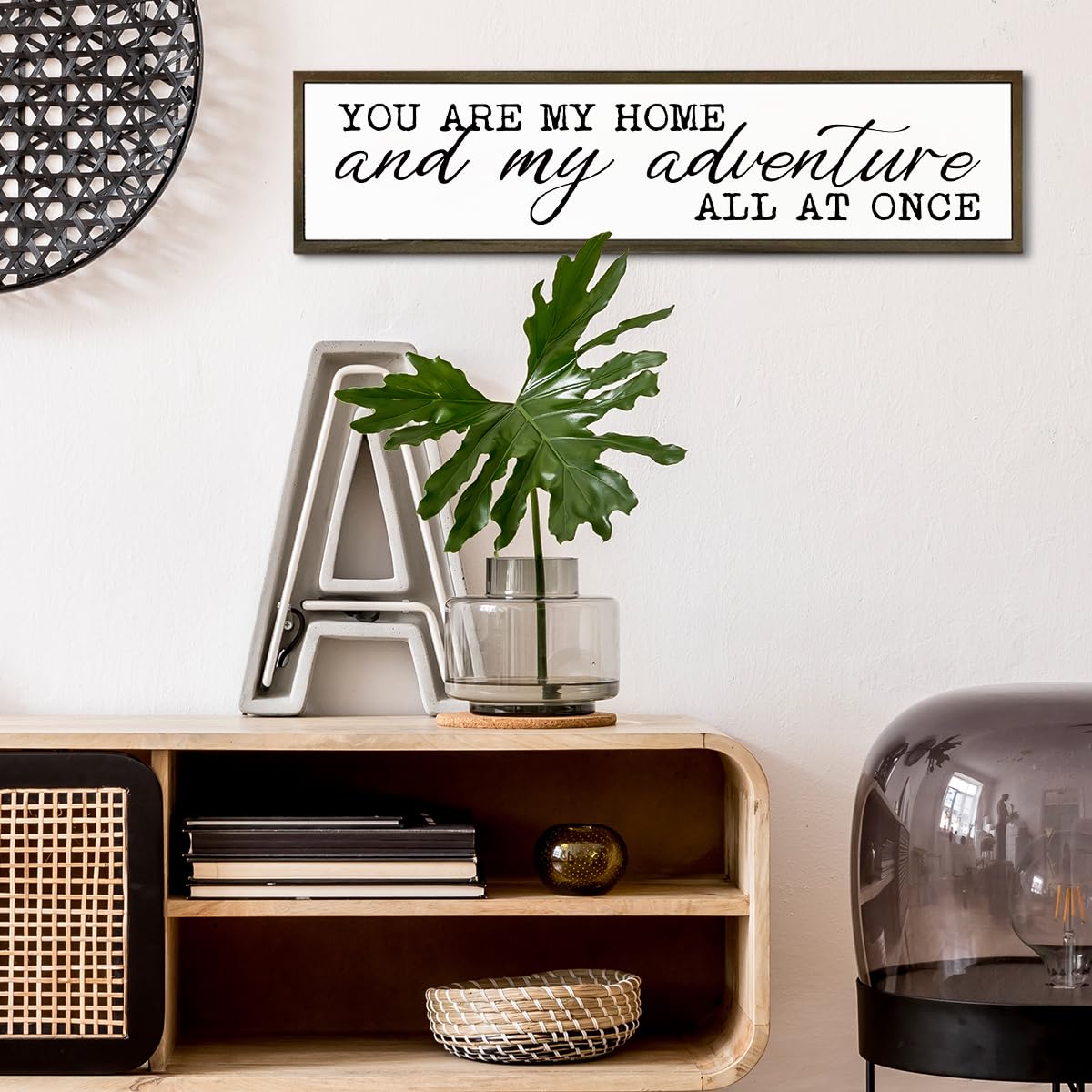 Rustic Home Sign, You are My Home and My Adventure All At Once Sign, Bedroom Decor for Wall Tabletop Shelf, Living Room Decor Above Sofa, Romantic Wall Art 17.8x4x1.18 inches
