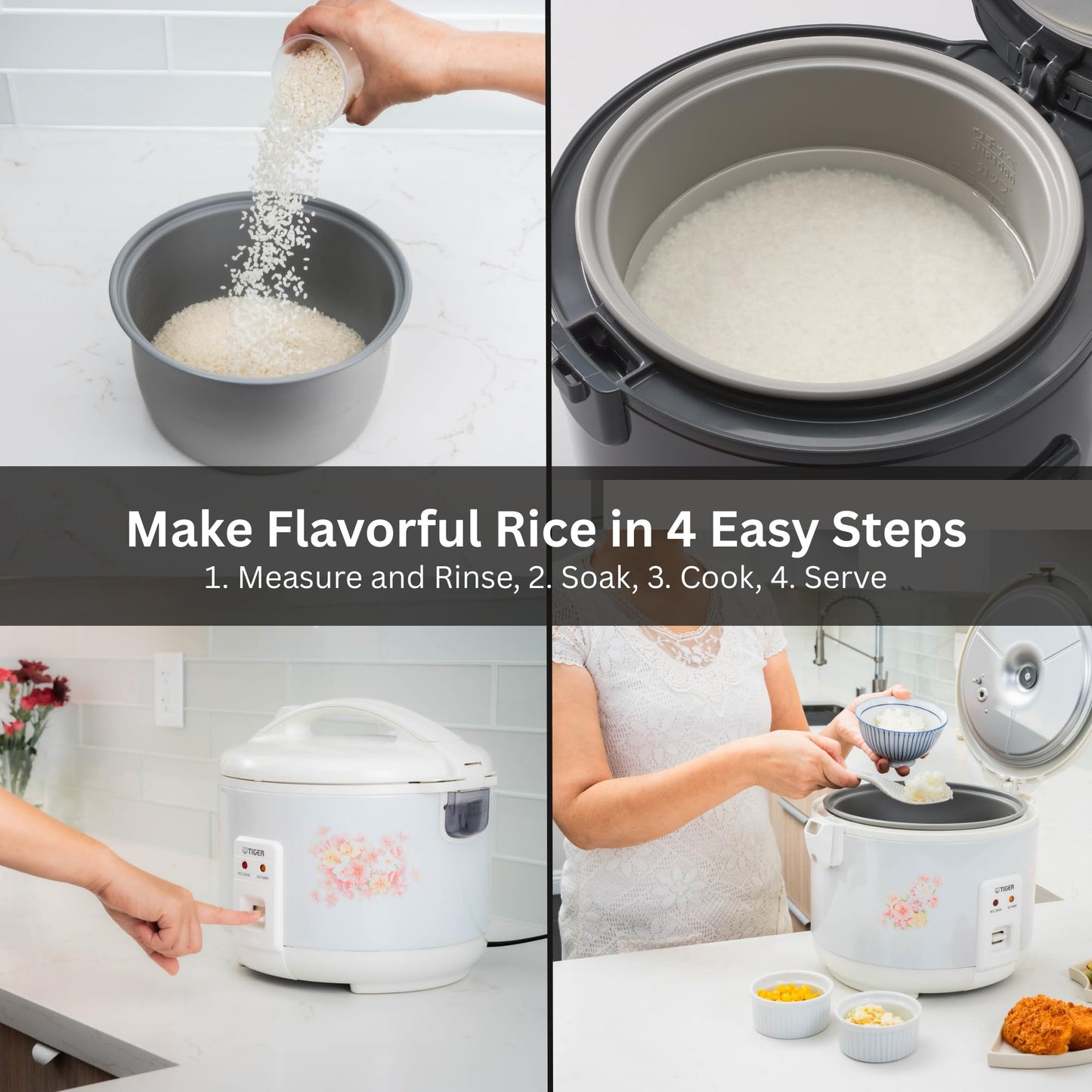 Tiger JNP-0550-LF 3 Cup Capacity White Rice Cooker with Non-Stick Inner Pot, Retractable Power Cord, and Keep Warm up to 12 hours (Flower)