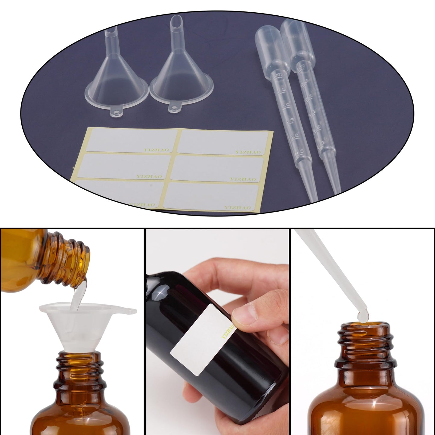 YIZHAO Amber Glass Dropper Bottle 4oz, Tincture Bottles with Glass Dropper, for Essential Oils, Aromatherapy, Cosmetic, Laboratory, Pharmacy, Liquids, Travel –4 Pcs