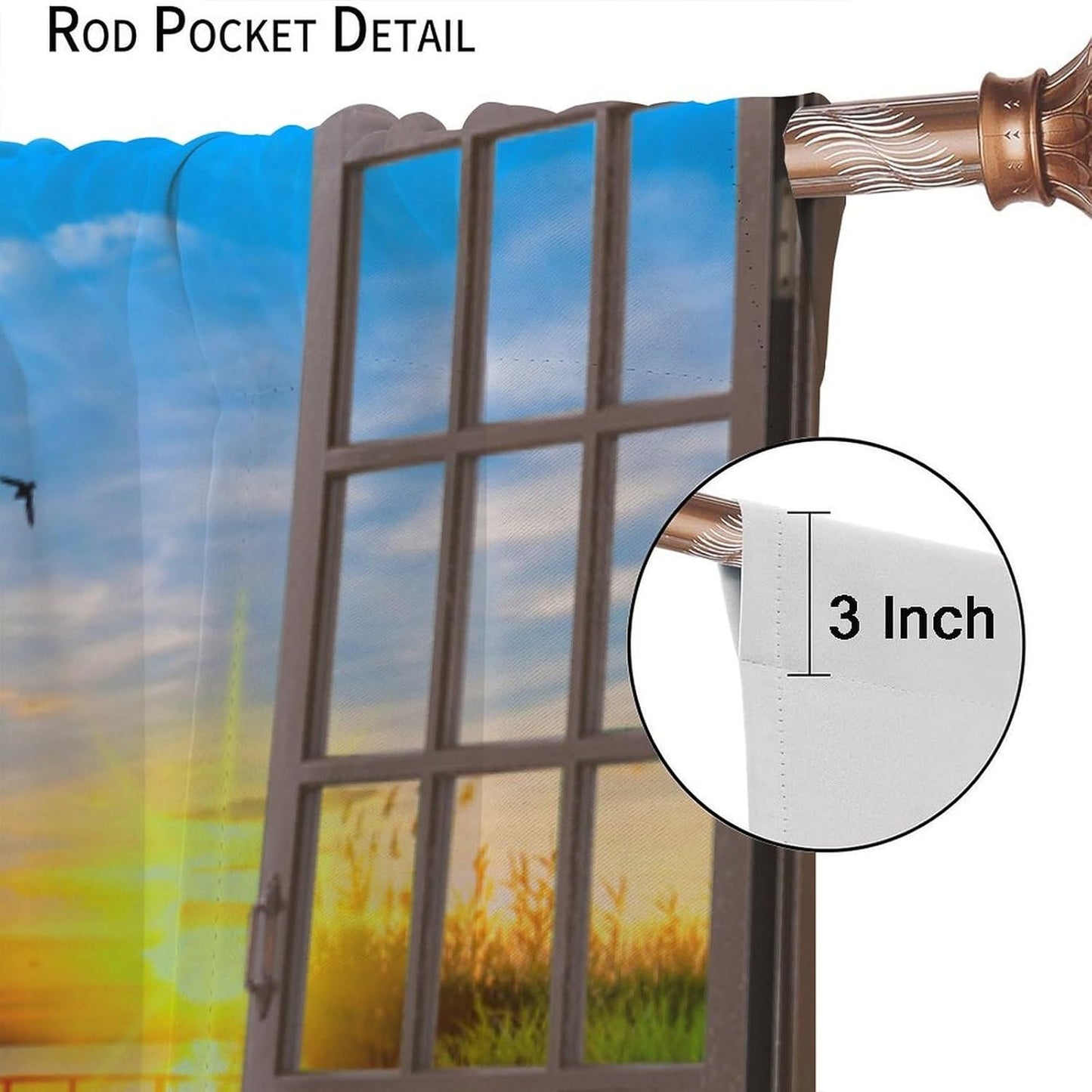 Lakeside Landscape Curtains, Rustic 3D Scenery Prints Window Treatments Drapes for Bedroom Living Room 42x45in