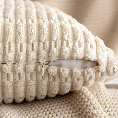 MIULEE Corduroy Decorative Throw Pillow Covers - Soft Boho Striped Design, 12x12 Inch, Cream White | Modern Farmhouse Home Decor