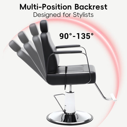 Barber Chair with Heavy Duty Hydraulic Pump, Reclining Salon Chair for Hair Stylist, 360° Swivel 90°-140° Backrest Reclining Chairs, Portable Height Adjustable Hair Chair for Barbershop (Black)