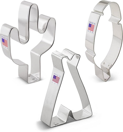 Ann Clark Southwest Cookie Cutter 3-Pc Set, Cactus, Teepee, Feather, Made in USA