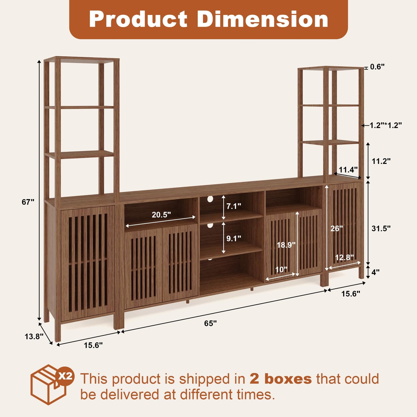 Garvee Large TV Stand with Set of 2 Bookcases, Farmhouse Entertainment Center for 70" Television with Storage Cabinets & Bookshelves, Modern Media Console Table for Living Room, Bedroom