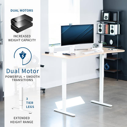 VIVO Electric 63 x 32 in Dual Motor Standing Desk, Memory Height Adjustment, 2B Series, Light Wood Top White Frame, DESK-KIT-2W1C