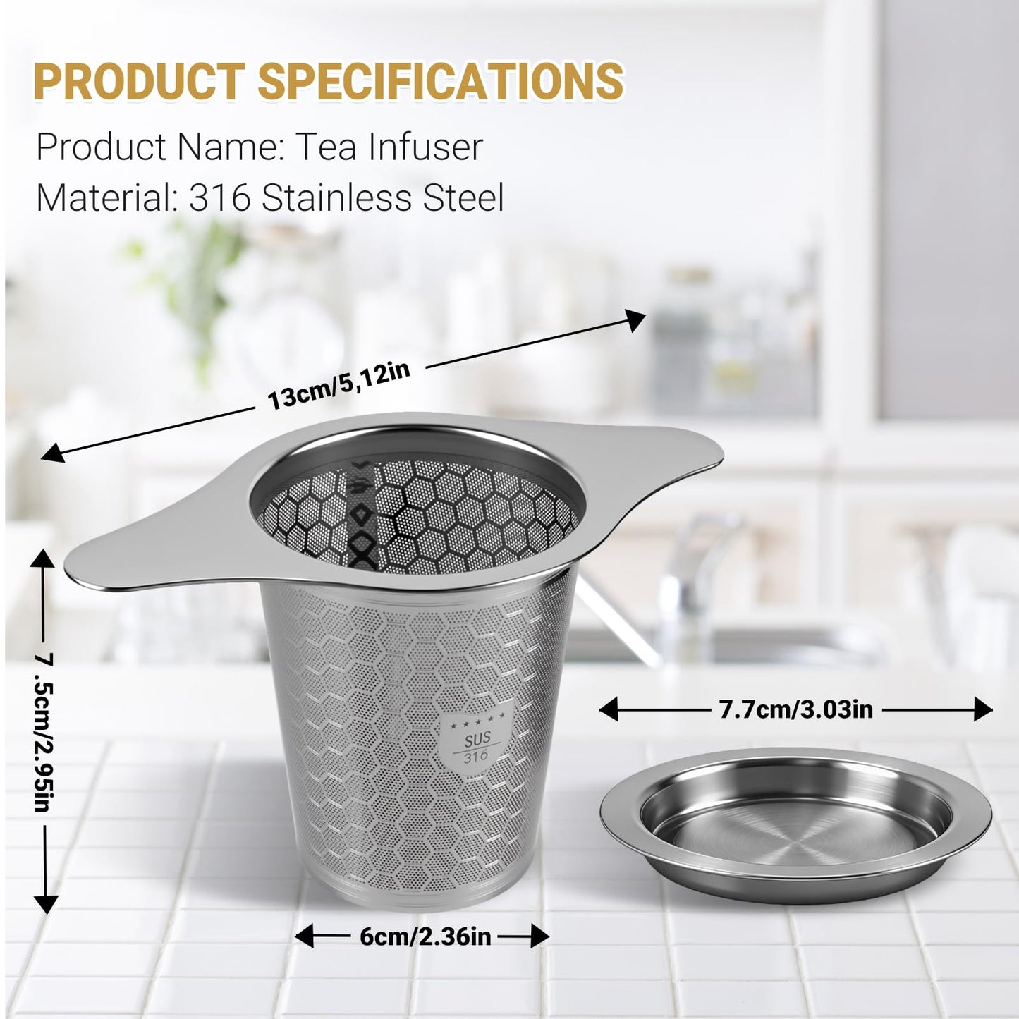 2 Packs 316 Stainless Steel Tea Strainer Extra Fine Mesh Infuser With Wide Rim Handles for Hanging on Teapots or Cups to Steep Loose Leaf Tea and Coffee