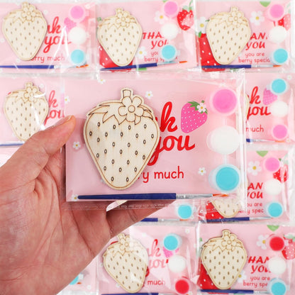 24 Set Strawberry Happy Birthday Party Favors Cards with Wood Painting Crafts Strawberry Coloring Party Supplies