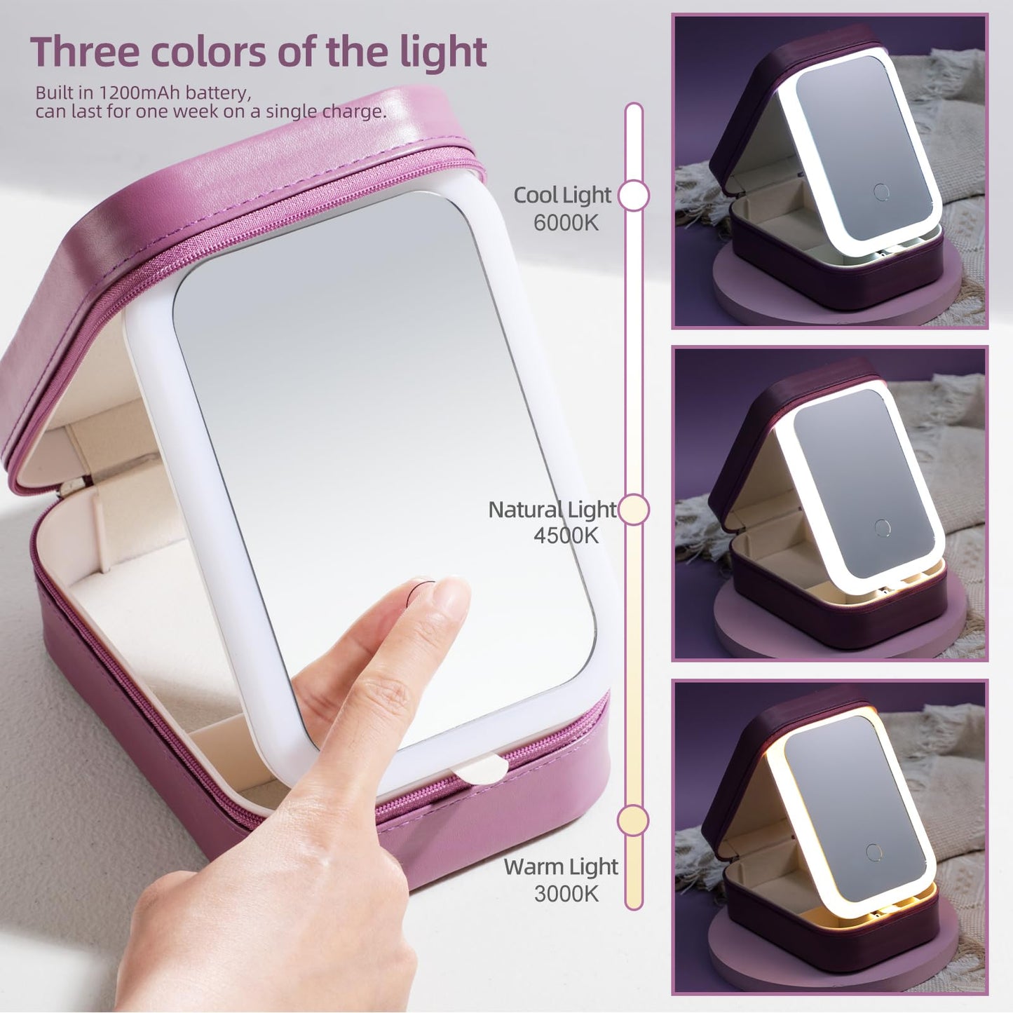 BS-MALL Travel Cosmetic Mirror Case LED Makeup Mirror Storage Case for Eyelash station Brushes Cosmetic Tools Pink On-the-go Makeup Needs (White)