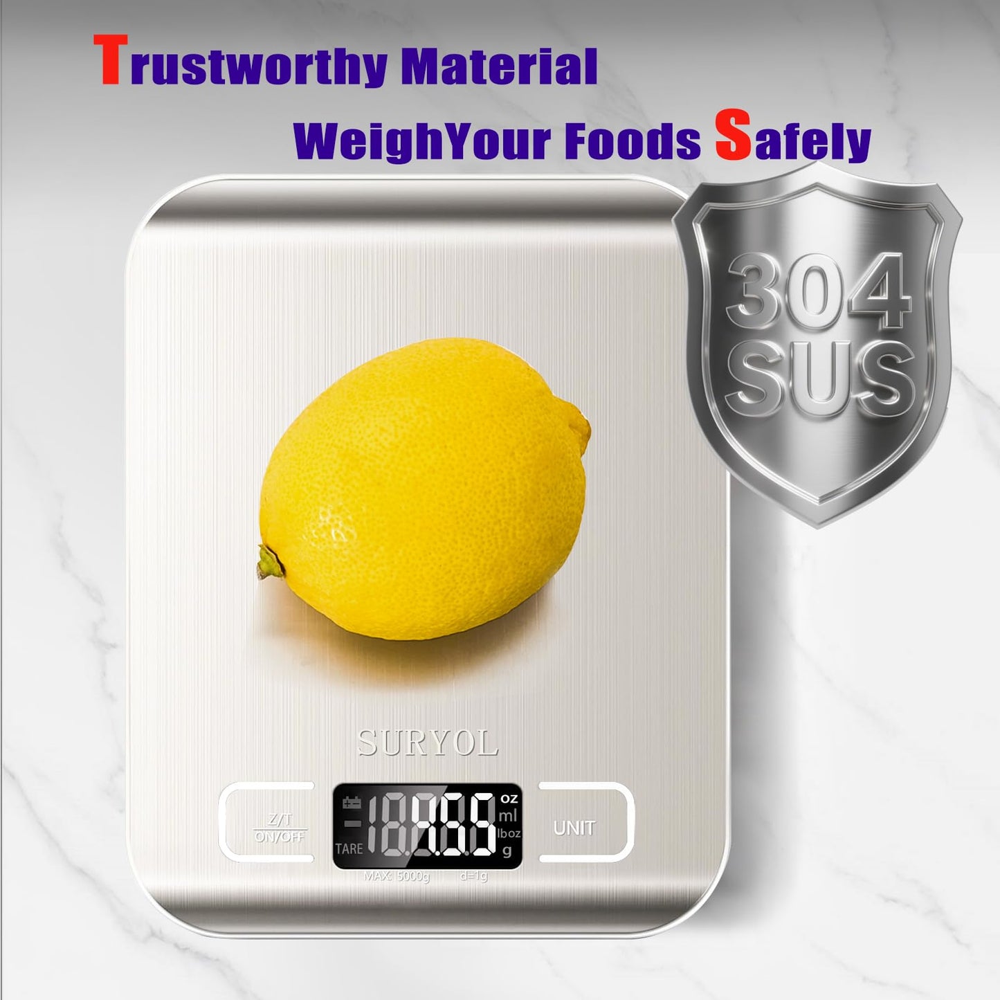 SURYOL Food Kitchen Scale High-Precision Digital Scale Accurate Weighing for Baking & Cooking Enthusiasts (Silvery & Black)