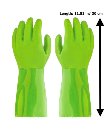 Kitchen-Star Ultimate Rubber Household PVC Gloves with Comfortable Cotton Lining, Anti-Slip surface, Kitchen Dishwashing, Extra Thickness, Kitchen Cleaning, Working, Painting, Pet Care (Medium, Green)