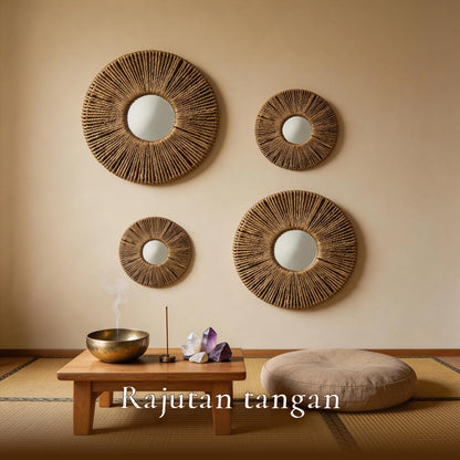 4-Piece Round Wall Decor,Woven Wall Baskets Set, Boho Hanging Baskets Wall Art, Hand Woven Wall Baskets for Living Room Bedroom, Home Decoration