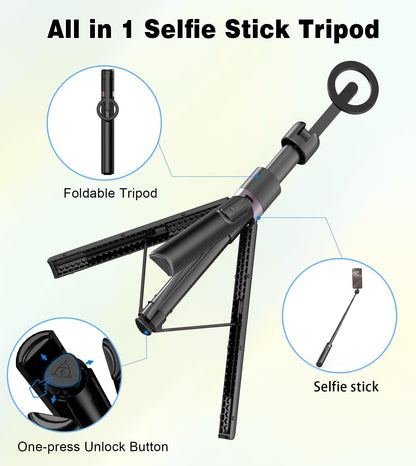 TONEOF 68" Magnetic Selfie Stick Tripod with Aluminum Strong Magnetic Holder for Magsafe, 360° Rotatable Travel Phone Tripod Stand with Metal Ring & Rechargeable Remote for iPhone/Android(Beige Gray)