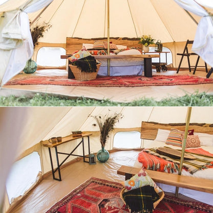 Dream House Outdoor Waterproof Cotton Canvas Family Camping Bell Tent (Beige Cotton Canvas Tent, Diameter 6 Meter)