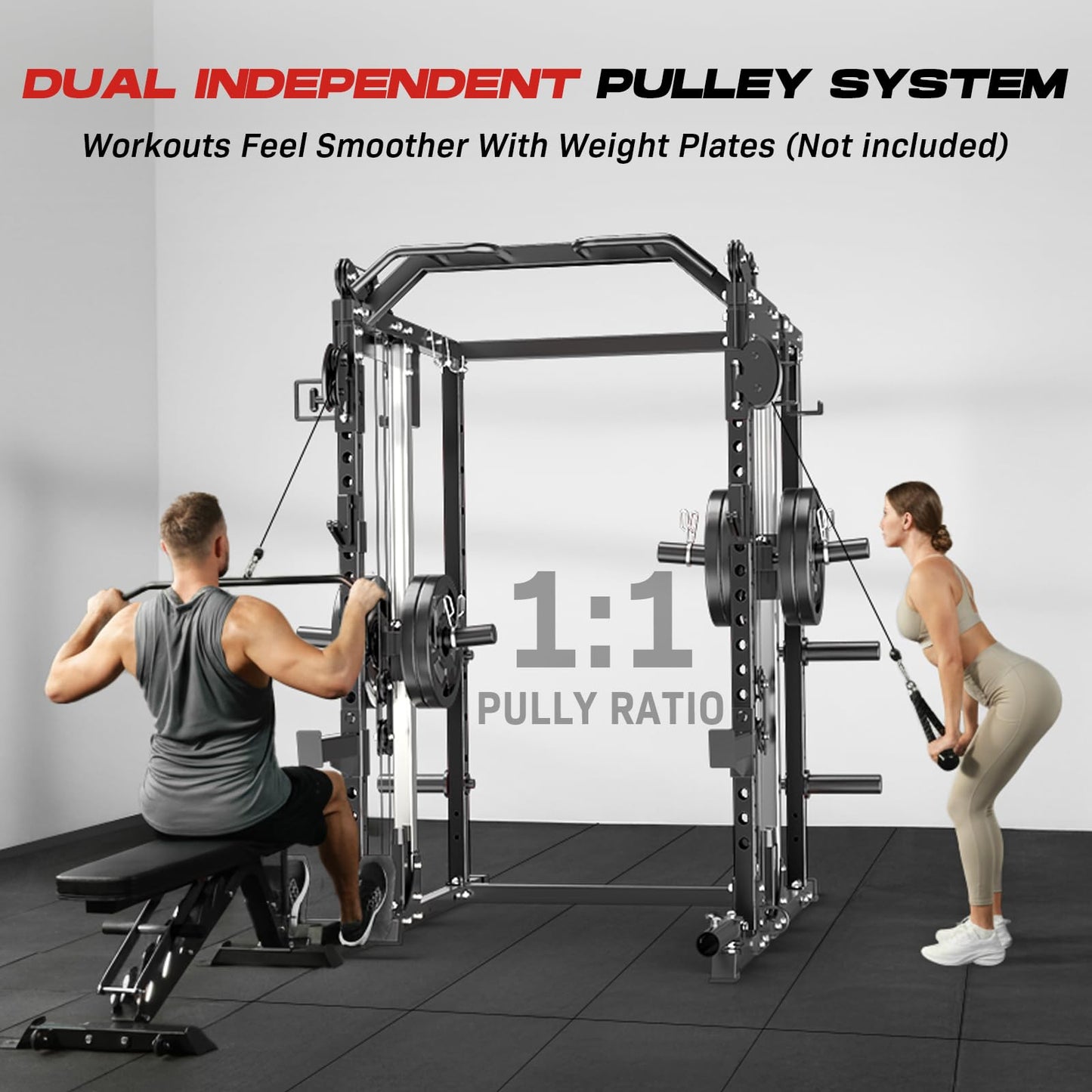 Roygym 2000LBS Power Cage, Power Rack with Cable Crossover System, All-in-One Squat Rack with Dual Independent Pulley System for Home Gym, Black