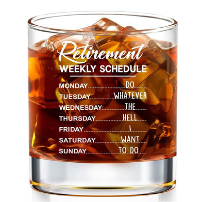 WHIDOBE Retirement Gift - Gift For Retirement Men - Weekly Schedule Whiskey Glass For Men - Retired Whiskey Glass for Dad, Grandpa - Farewell Leaving Gift For Boss, Coworker