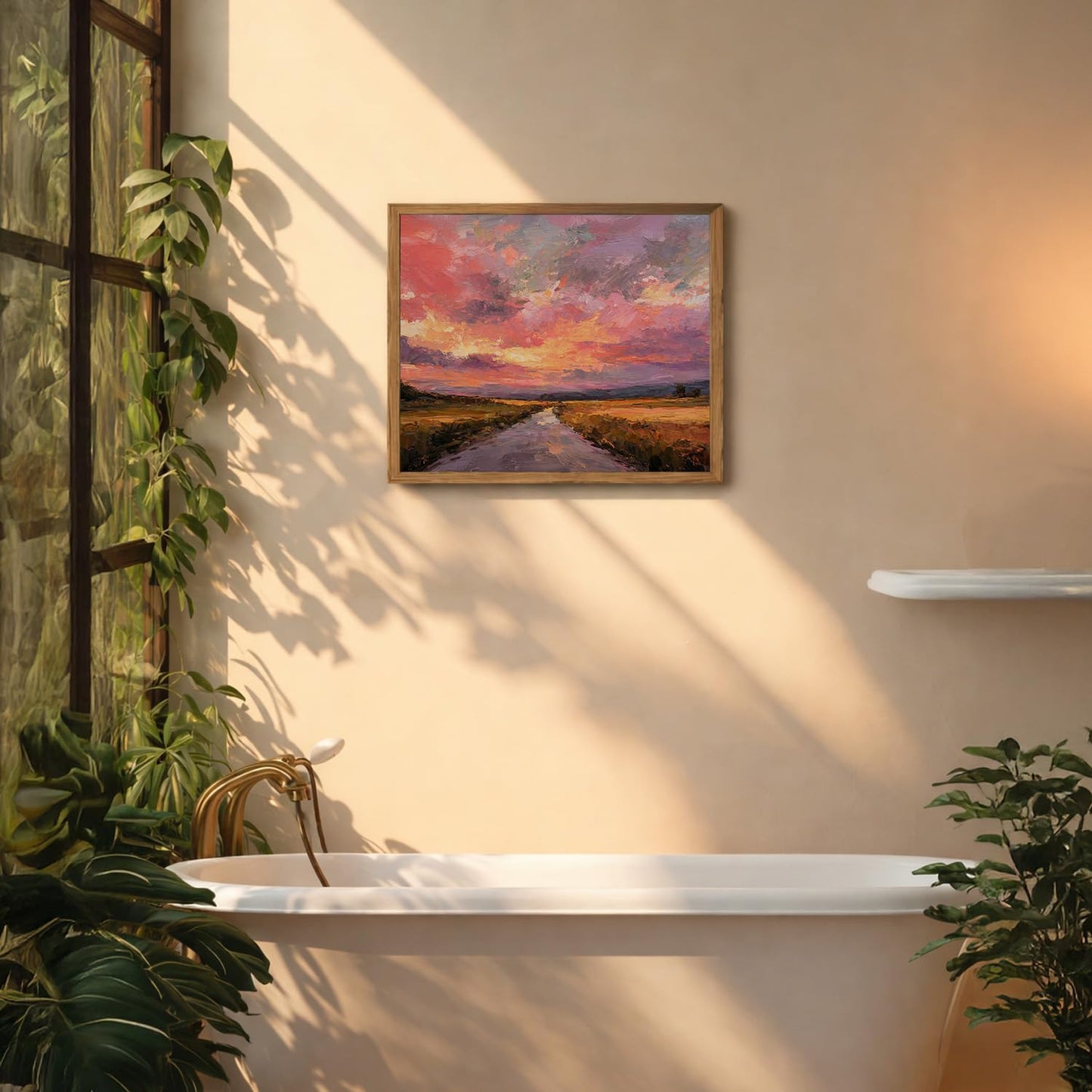 FUHYGU Pink Pastel Sunset Landscape Diamond Art Kits for Adults Beginners, Impressionist Pink and Orange Country Sunset Landscape DIY Gem Diamond Painting Art Kits for Home Wall Decor, 11.8x9.8 Inch