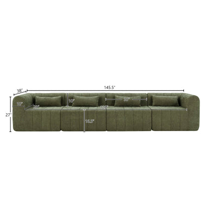 Christopher Knight Home Flarin 145.5" Convertible Sectional Sofa Couch, L-Shape Home Sofa Living Room, 4 Seat Sectional Sleeper Sofa, Fabric Upholstered Comfy Cloud Couch, No Assembly, Olive Green