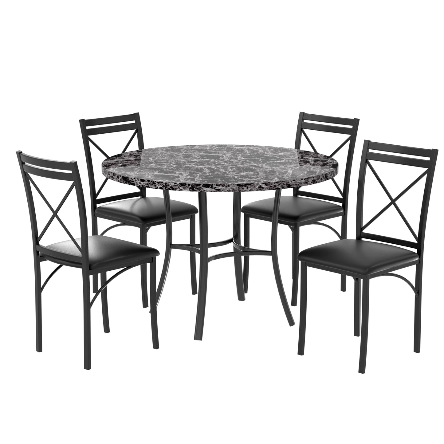 VECELO 5 Piece Dining Table Set for 4, Faux Marble Dinette with Chairs for Kitchen, Breakfast Nook, Small Space, Pure Black