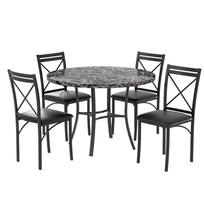 VECELO 5 Piece Dining Table Set for 4, Faux Marble Dinette with Chairs for Kitchen, Breakfast Nook, Small Space, Pure Black