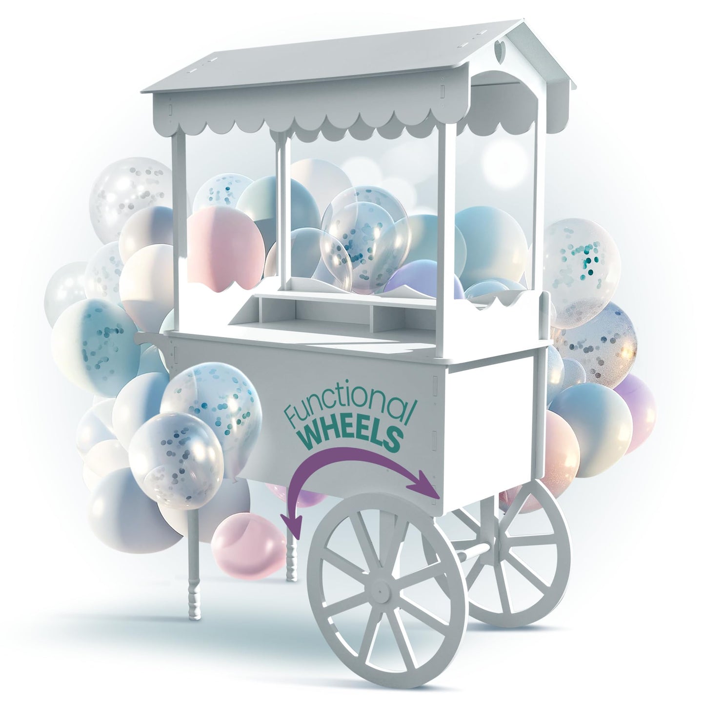 DS THE DISPLAY STORE PVC Candy Cart with Wheels - Portable Dessert Cart for Parties, Weddings & Baby Showers - Vendor Event Display with Rounded Safety Edges