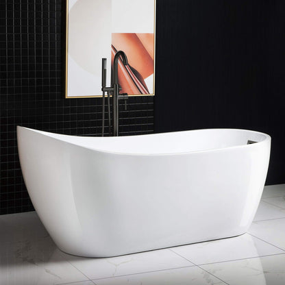 WOODBRIDGE 67" Acrylic Freestanding Bathtub Contemporary Soaking White Tub with Matte Black Overflow and Drain，B0001 -MB-Drain &O