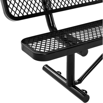 Global Industrial 6'L Heavy Duty Expanded Metal Mesh Bench with Backrest with Steel Frame, Portable Outdoor Bench, 1000 lbs Capacity, Black, 72" L x 24" W x 33" H