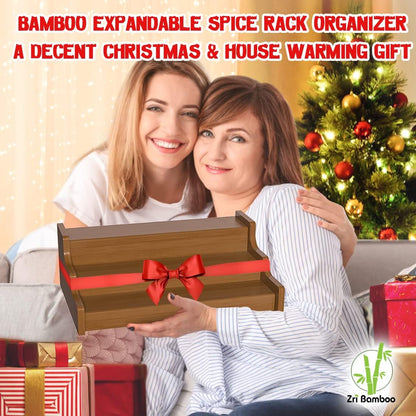 Bamboo Spice Rack Cabinet Organizer, 3 Tier Wooden Expandable Walnut Display Shelf